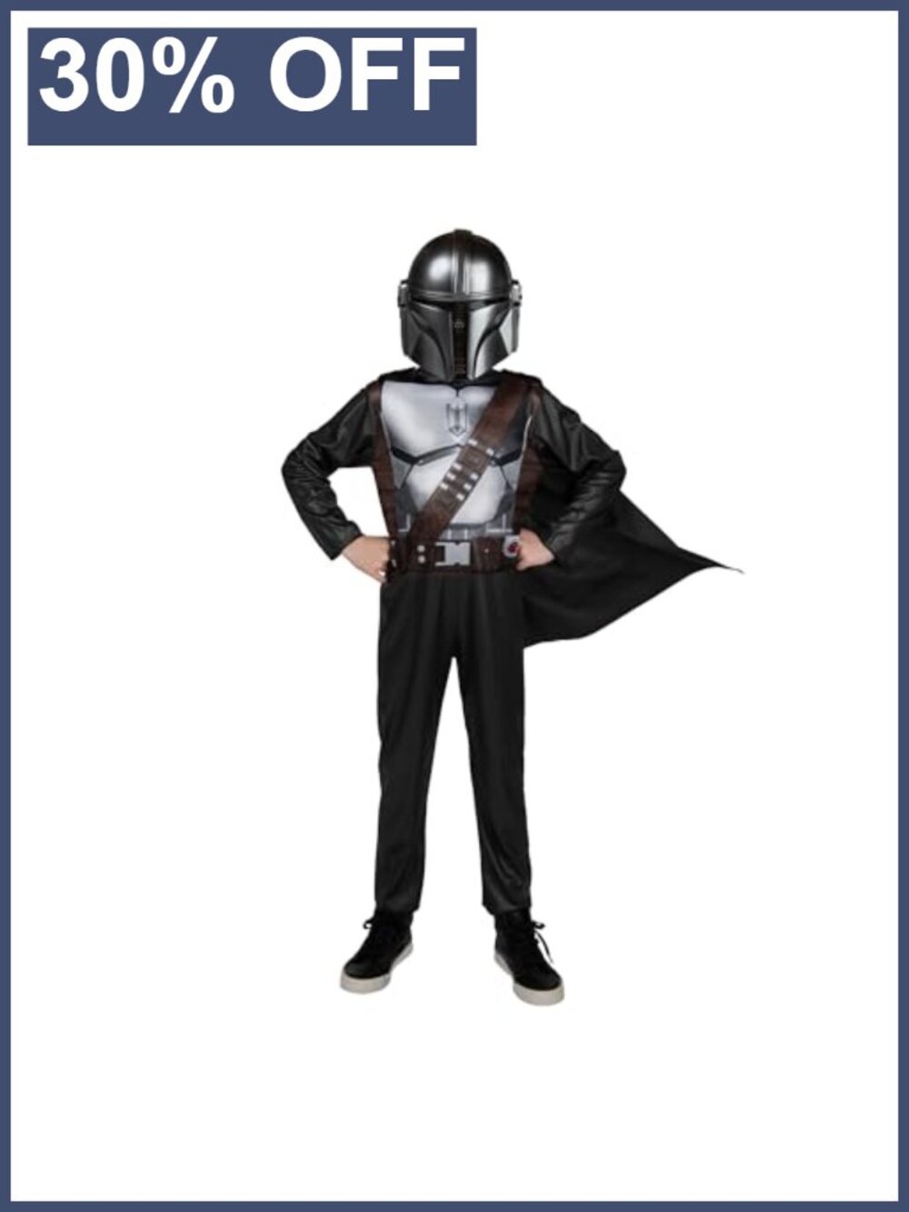 STAR WARS Mandalorian Youth Costume Jumpsuit Cape Plastic Mask